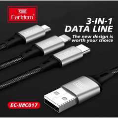 Καλώδιο USB Φόρτισης Και Μεταφοράς Δεδομένων Earldom EC-IMC017 3 In 1 Carbon 1.2m 1 Τεμάχιο