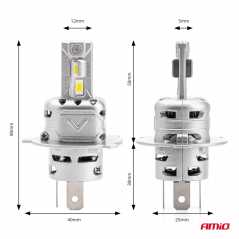 ΛΑΜΠΕΣ LED H4 10-16V 72W 6.500K 7920lm CANBUS (ΑΝΕΜΙΣΤΗΡΑΚΙ) X2 SERIES AMIO - 2ΤΕΜ.